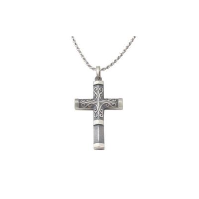 sterling silver embossed cross cremation pendant necklace